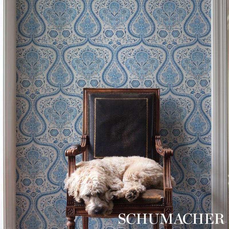 Schumacher Paisley Court Blue Wallpaper