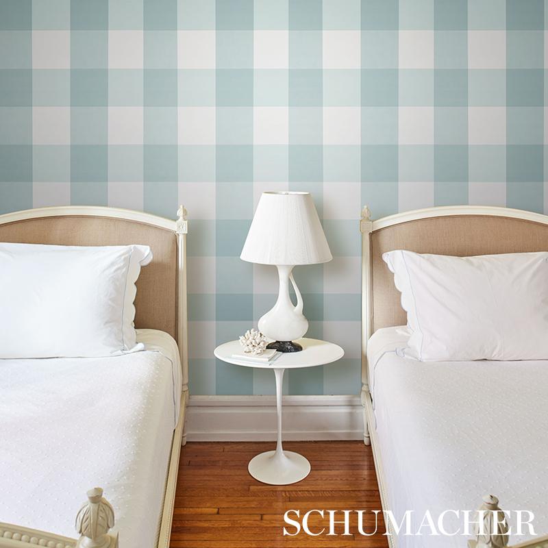 Schumacher Willa Check Large Seaglass Wallpaper
