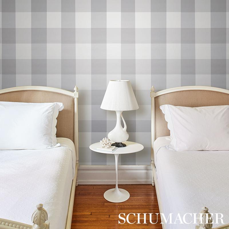 Schumacher Willa Check Large Grey Wallpaper