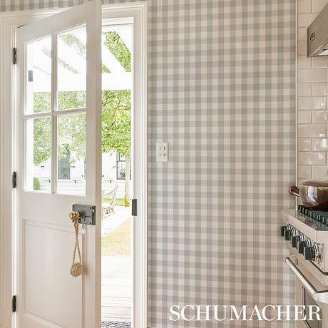 Schumacher Willa Check Small Grey Wallpaper