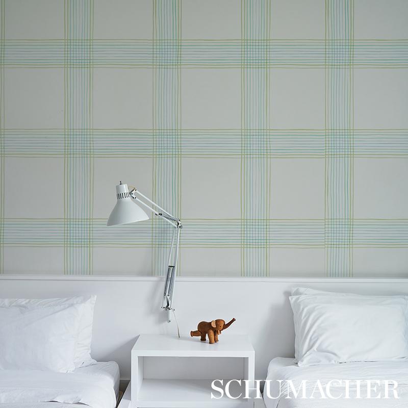Schumacher Minerva Plaid Peacock Wallpaper