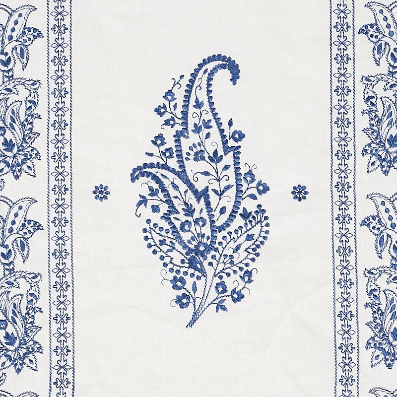 Schumacher Jaipur Linen Embroidery Blue Fabric