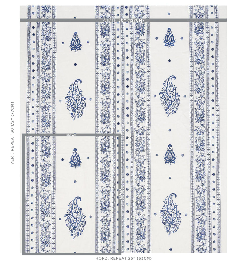 Schumacher Jaipur Linen Embroidery Blue Fabric