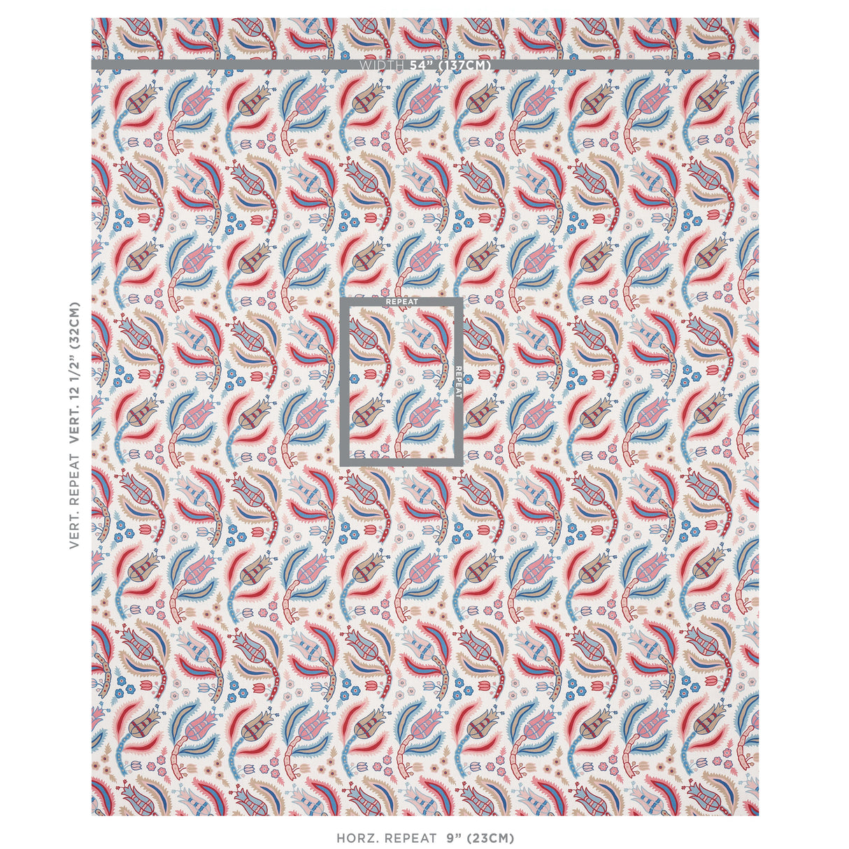 Schumacher Malabar Vine Sky & Rose Fabric