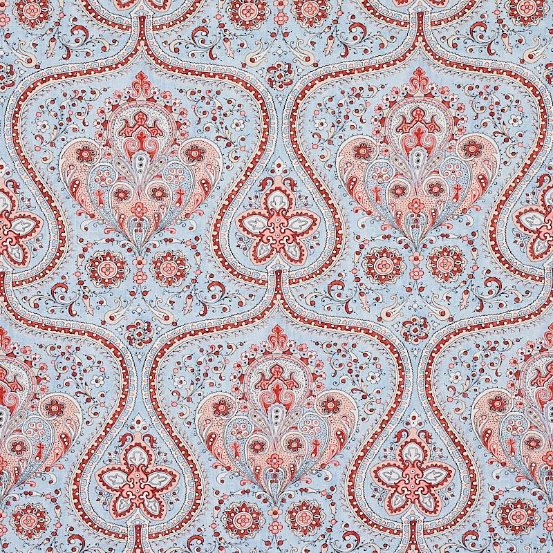 Schumacher Paisley Court Sky & Rose Fabric