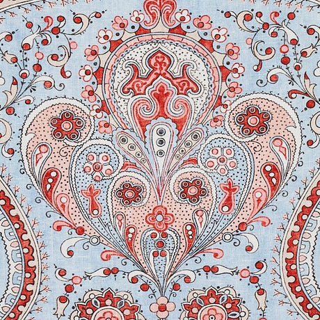 Schumacher Paisley Court Sky & Rose Fabric