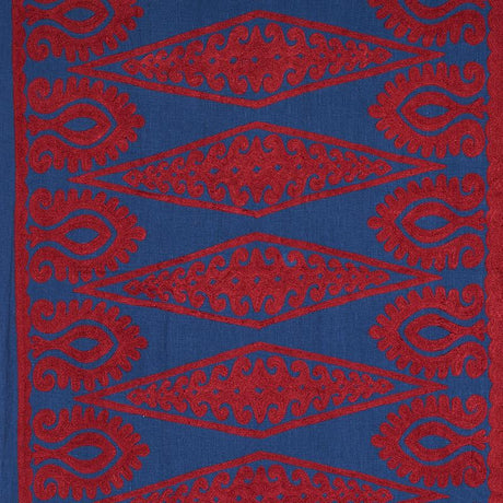 Schumacher Seema Embroidery Blue & Red Fabric