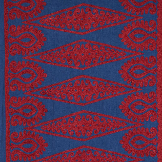 Schumacher Seema Embroidery Blue & Red Fabric