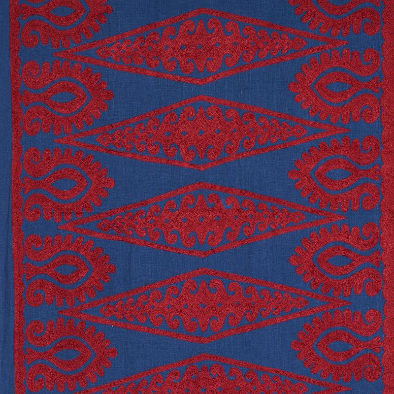 Schumacher Seema Embroidery Blue & Red Fabric