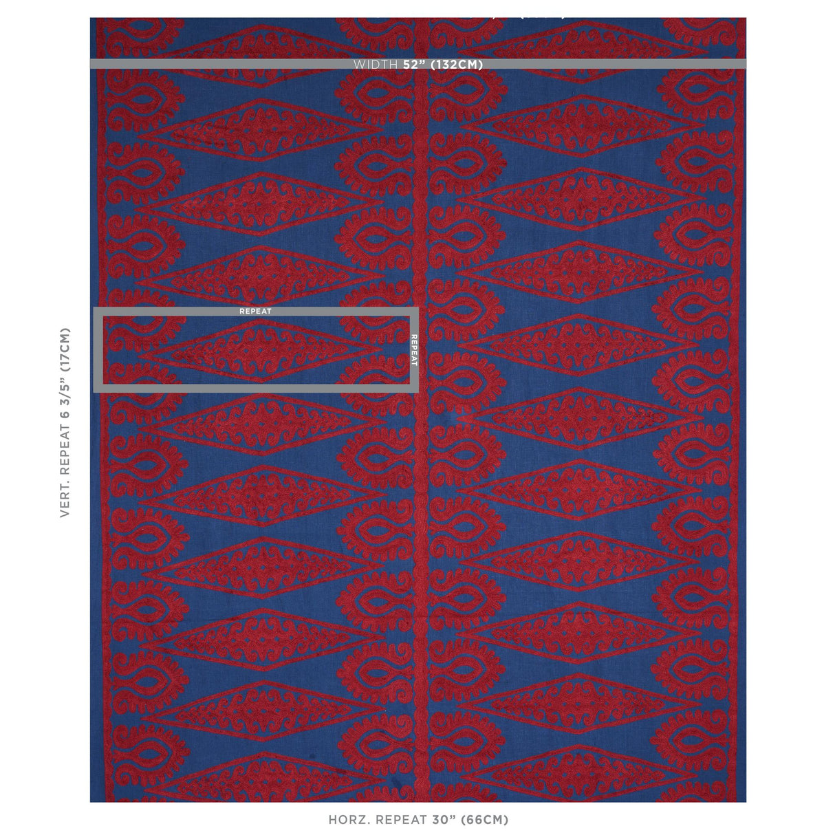 Schumacher Seema Embroidery Blue & Red Fabric