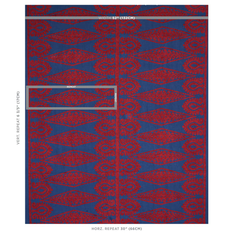 Schumacher Seema Embroidery Blue & Red Fabric