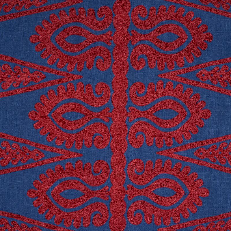 Schumacher Seema Embroidery Blue & Red Fabric