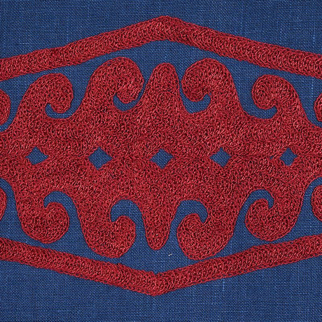 Schumacher Seema Embroidery Blue & Red Fabric