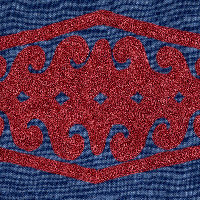 Schumacher Seema Embroidery Blue & Red Fabric