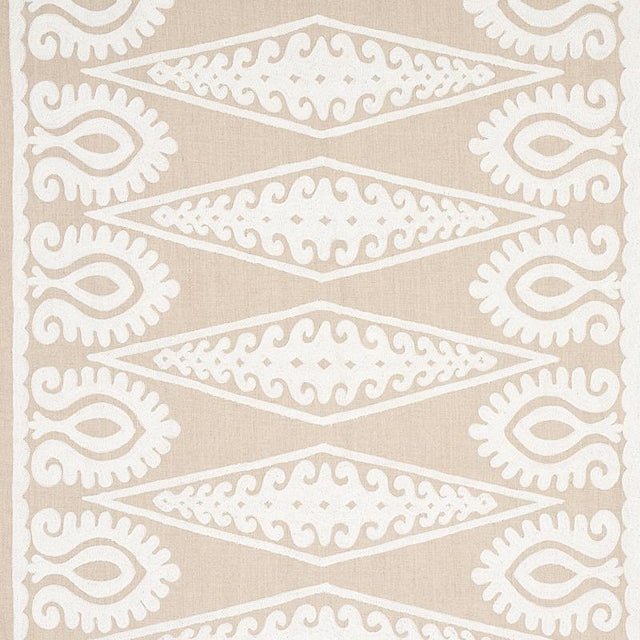 Schumacher Seema Embroidery Ivory On Natural Fabric