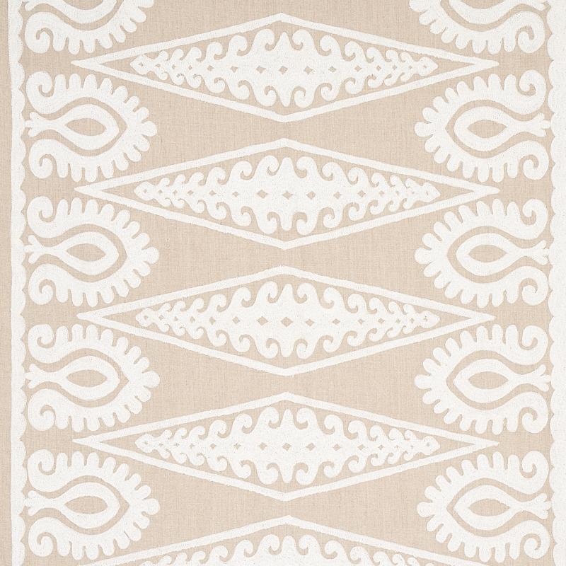 Schumacher Seema Embroidery Ivory On Natural Fabric
