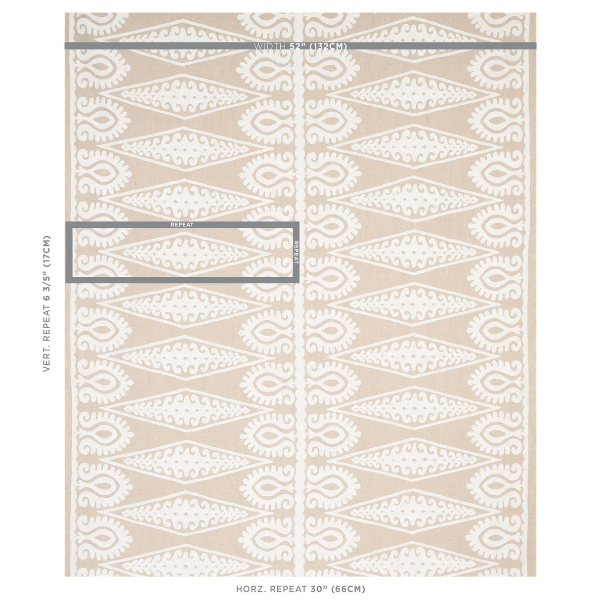 Schumacher Seema Embroidery Ivory On Natural Fabric