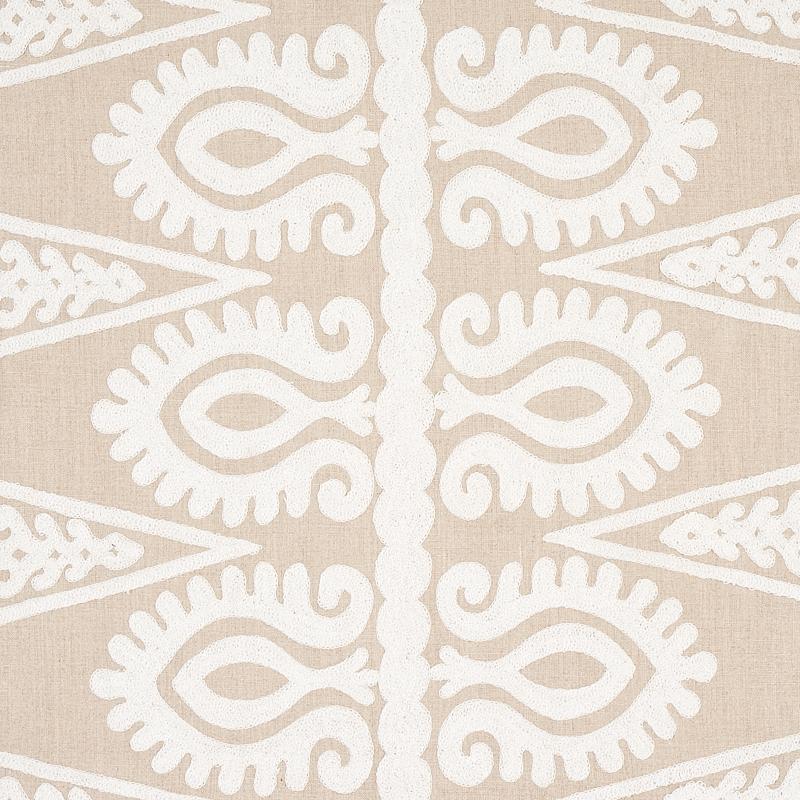 Schumacher Seema Embroidery Ivory On Natural Fabric
