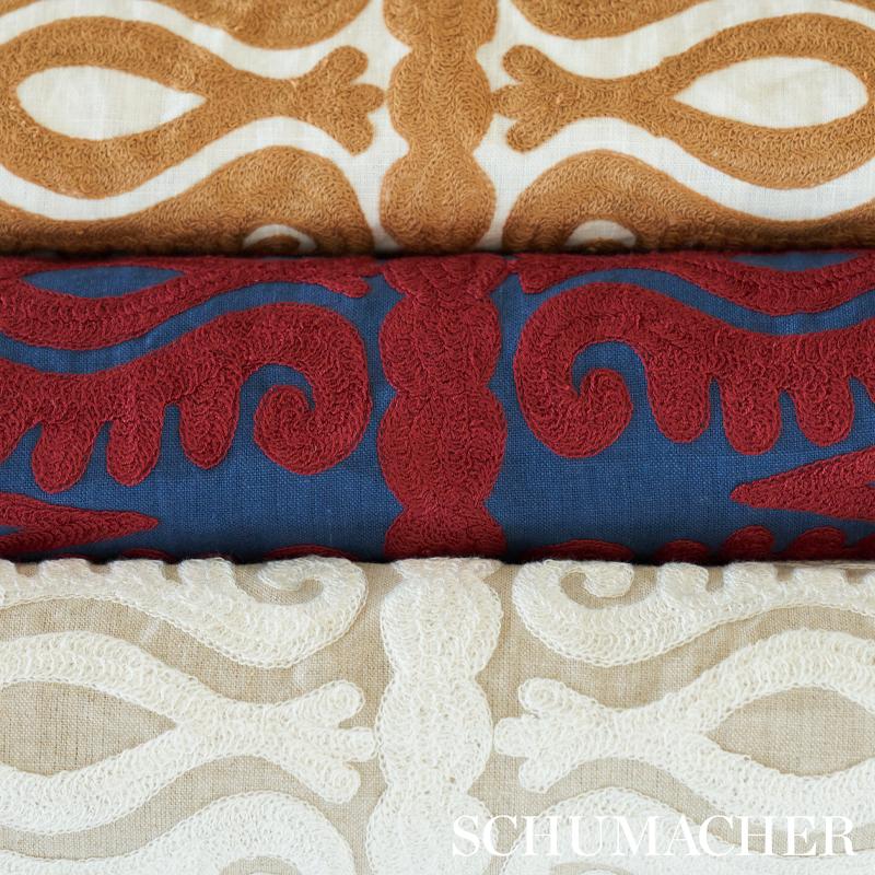 Schumacher Seema Embroidery Ivory On Natural Fabric