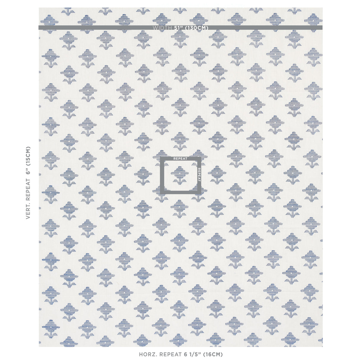 Schumacher Rubia Embroidery Blue Fabric