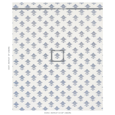 Schumacher Rubia Embroidery Blue Fabric