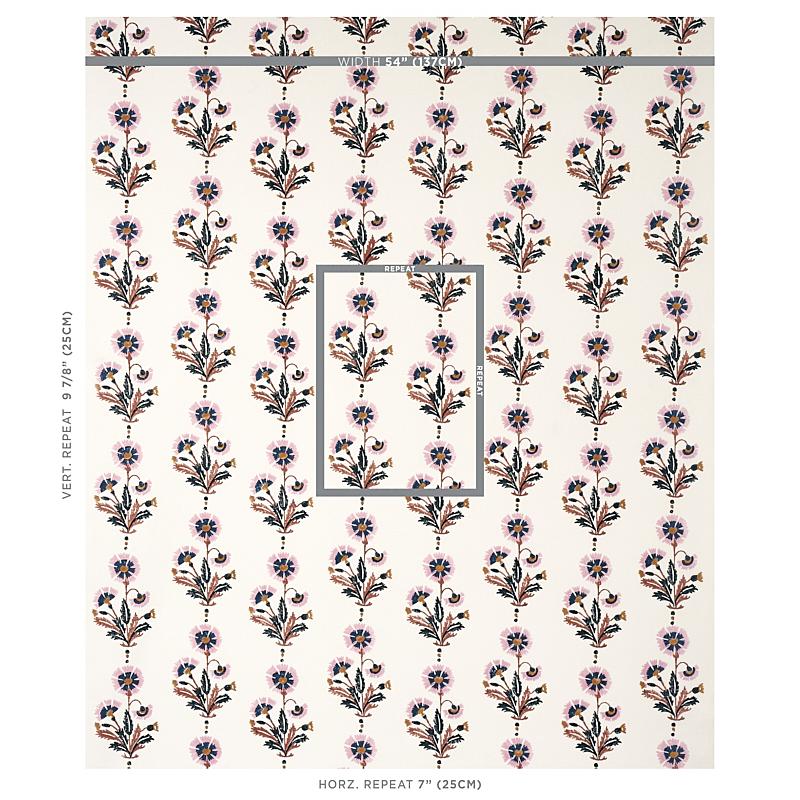 Schumacher Dianthus Hand Block Print Rust & Rose Fabric