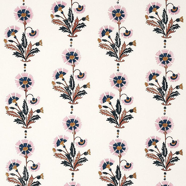 Schumacher Dianthus Hand Block Print Rust & Rose Fabric