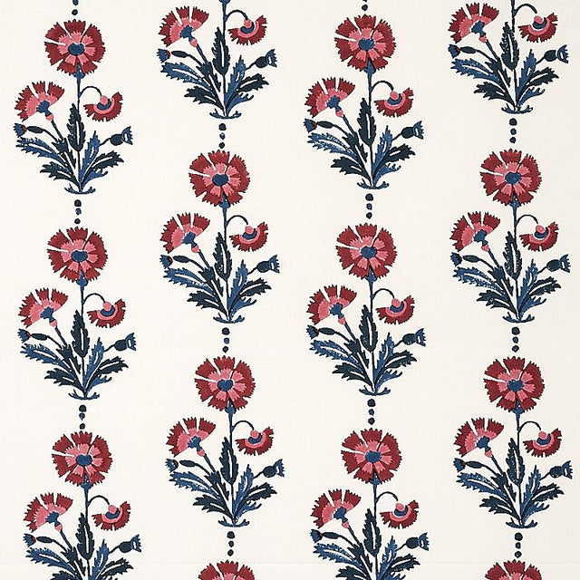 Schumacher Dianthus Hand Block Print Indigo & Iron Fabric