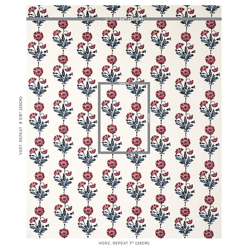 Schumacher Dianthus Hand Block Print Indigo & Iron Fabric