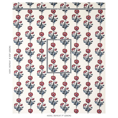 Schumacher Dianthus Hand Block Print Indigo & Iron Fabric