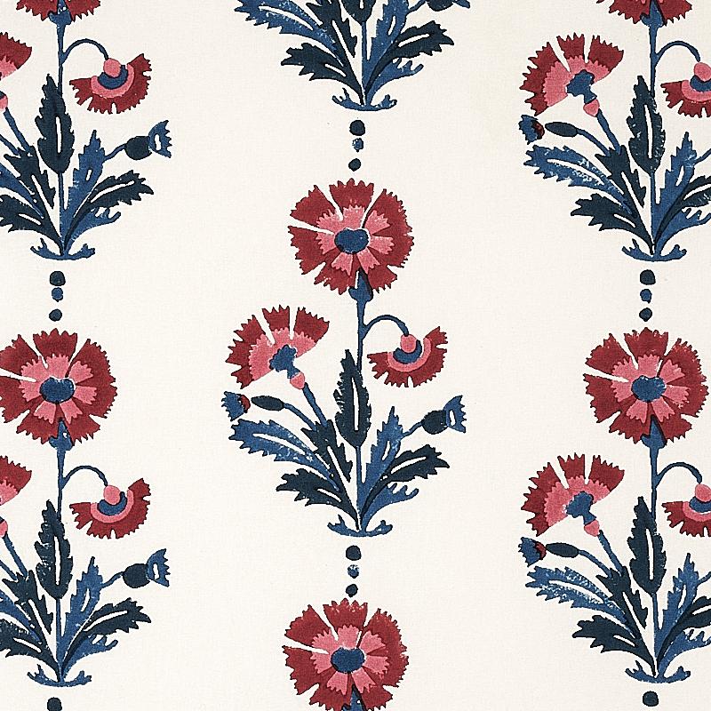Schumacher Dianthus Hand Block Print Indigo & Iron Fabric