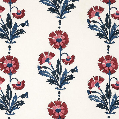 Schumacher Dianthus Hand Block Print Indigo & Iron Fabric