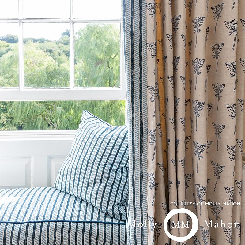 Schumacher Garden Path Hand Block Print Midnight & Sky Fabric