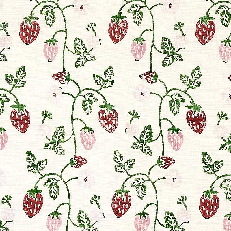 Schumacher Strawberry Hand Block Print Grass Fabric