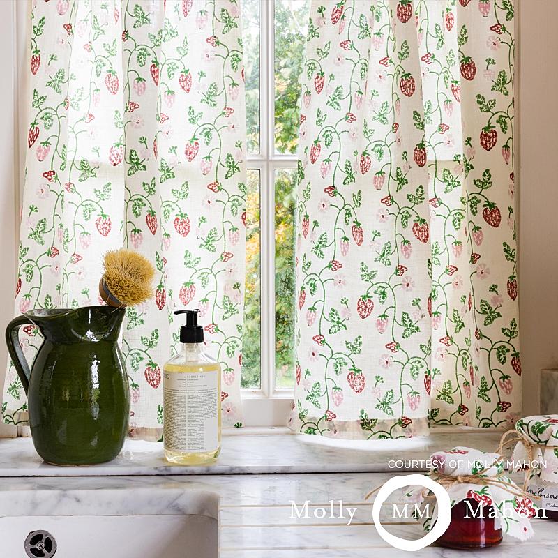 Schumacher Strawberry Hand Block Print Grass Fabric