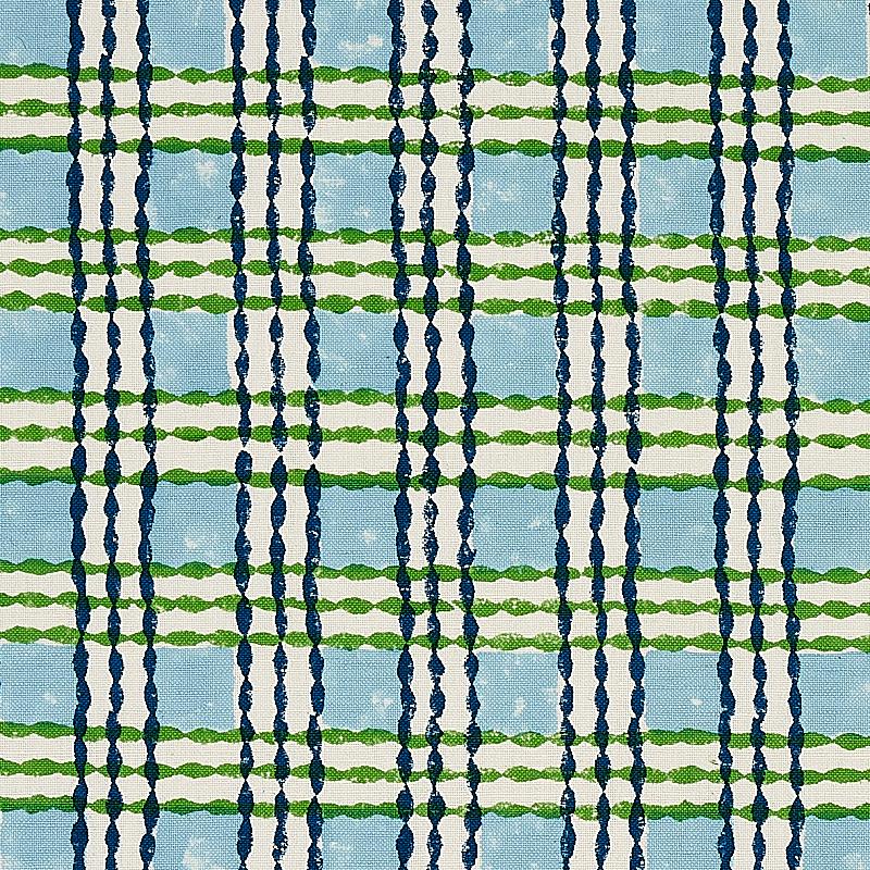 Schumacher Trellis Hand Block Print Sky & Grass Fabric