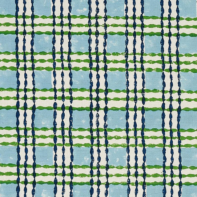 Schumacher Trellis Hand Block Print Sky & Grass Fabric