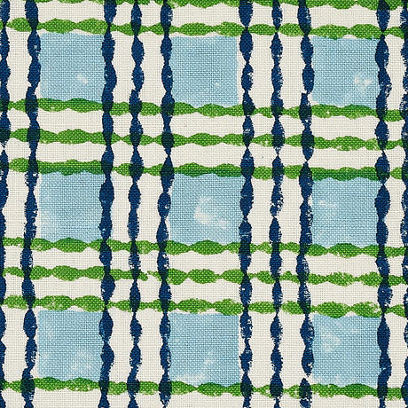 Schumacher Trellis Hand Block Print Sky & Grass Fabric