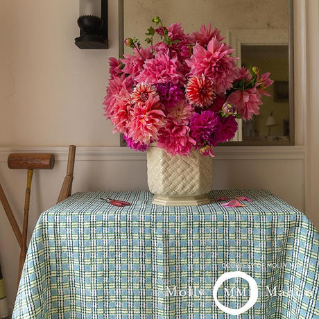 Schumacher Trellis Hand Block Print Sky & Grass Fabric