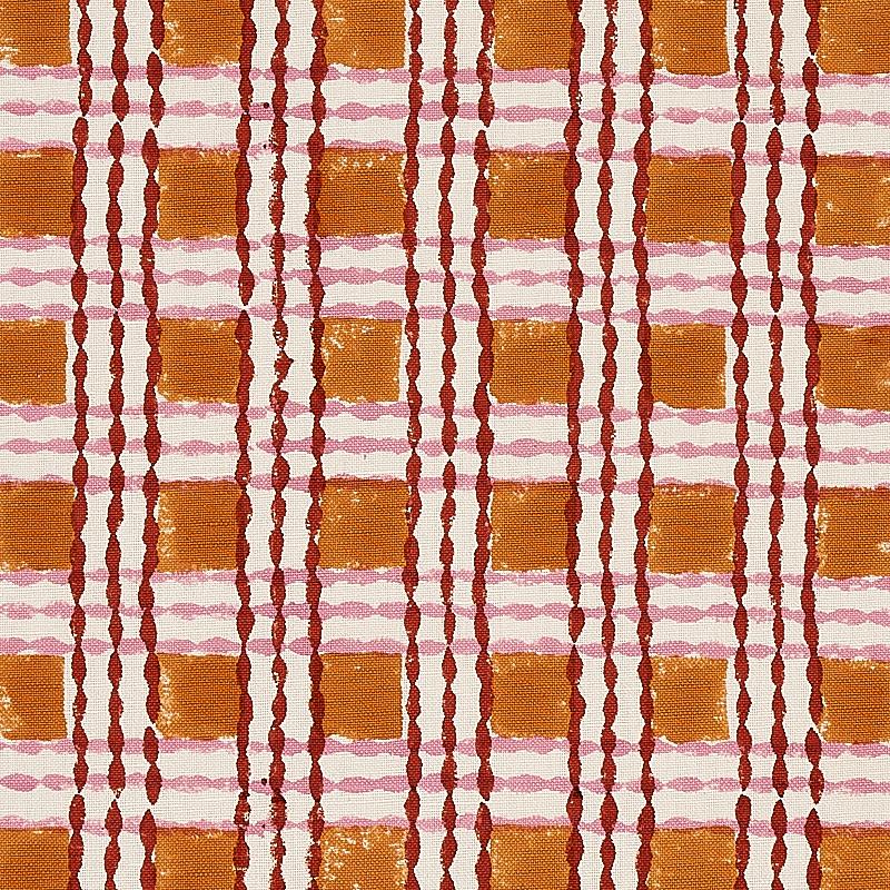 Schumacher Trellis Hand Block Print Copper & Rose Fabric