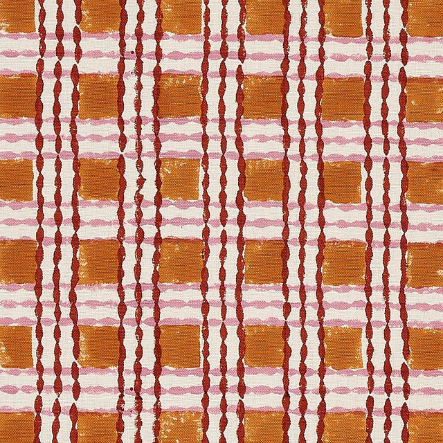 Schumacher Trellis Hand Block Print Copper & Rose Fabric