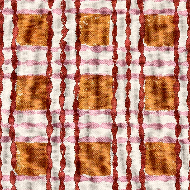Schumacher Trellis Hand Block Print Copper & Rose Fabric