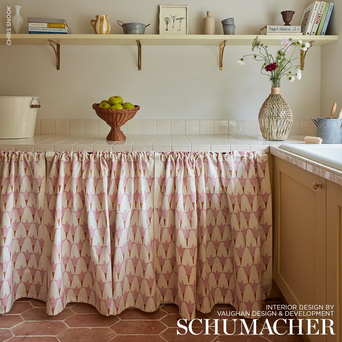 Schumacher Tulip Hand Block Rose & Copper Fabric