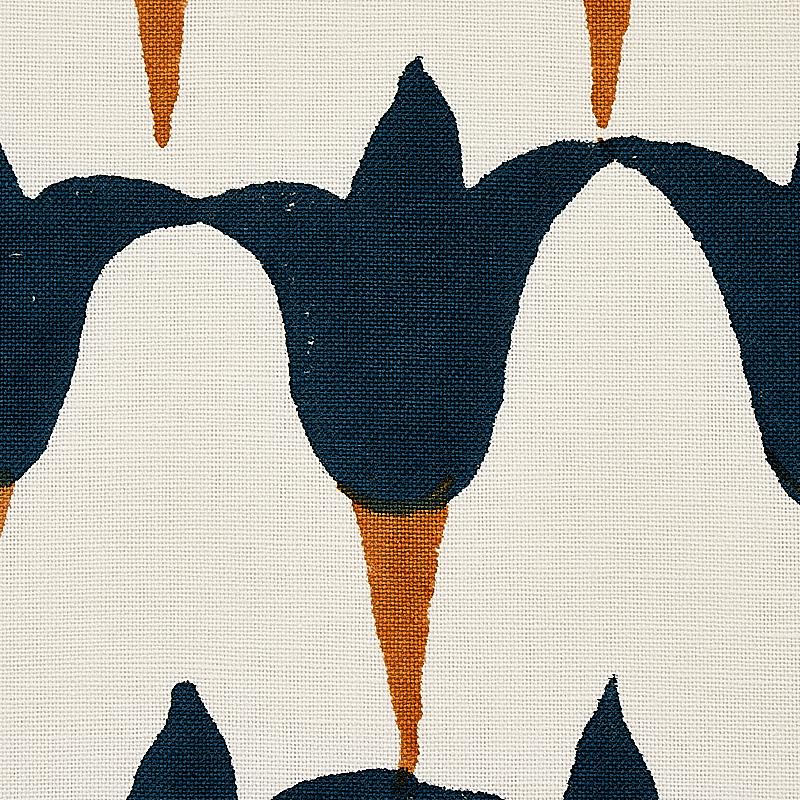 Schumacher Tulip Hand Block Midnight & Copper Fabric