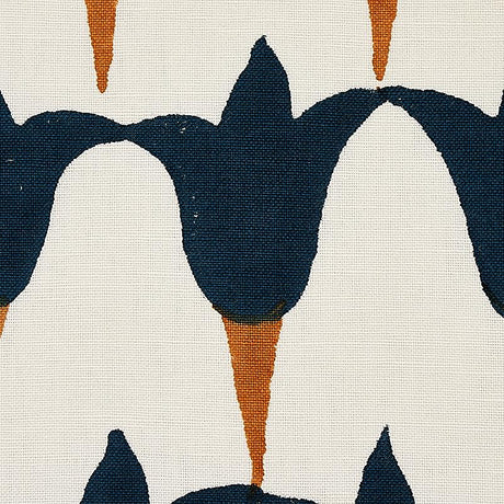 Schumacher Tulip Hand Block Midnight & Copper Fabric