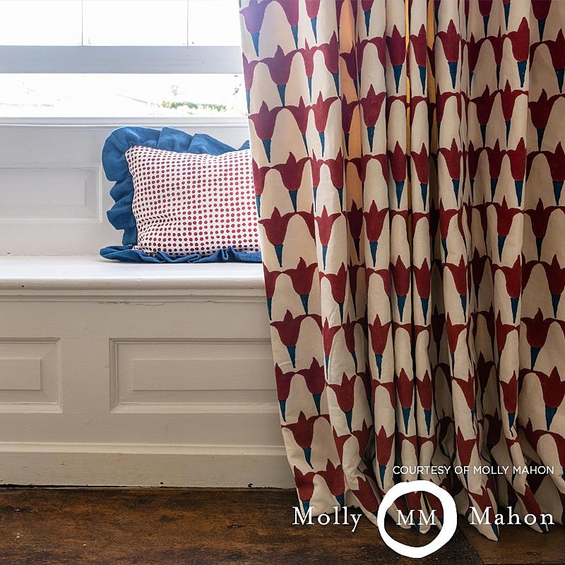 Schumacher Tulip Hand Block Iron & Indigo Fabric