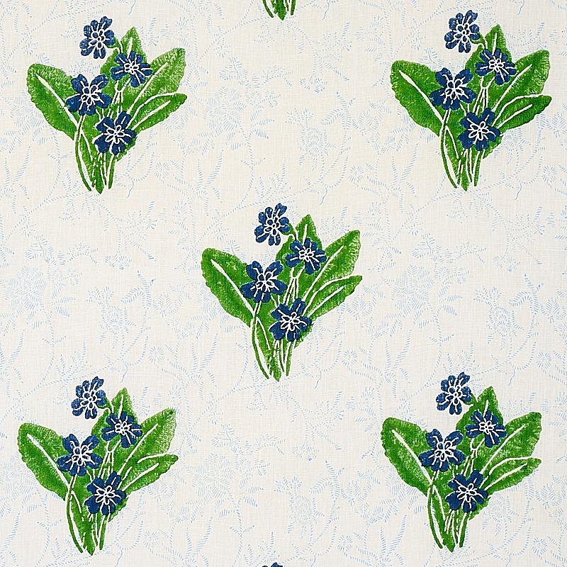 Schumacher Primrose Hand Block Grass & Sky Fabric