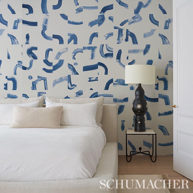 Schumacher Sepiessa Panel Set Blue Wallpaper