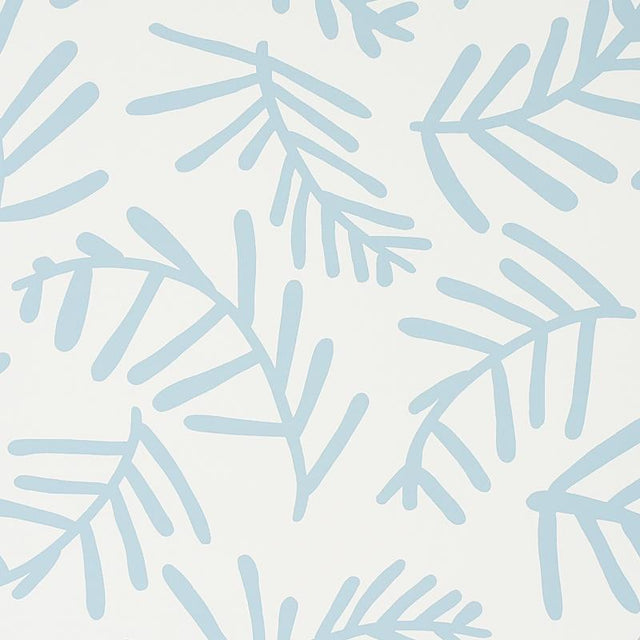 Schumacher Tiah Cove Blue Leaf Wallpaper