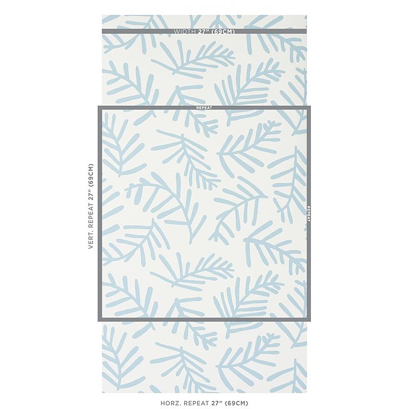 Schumacher Tiah Cove Blue Leaf Wallpaper